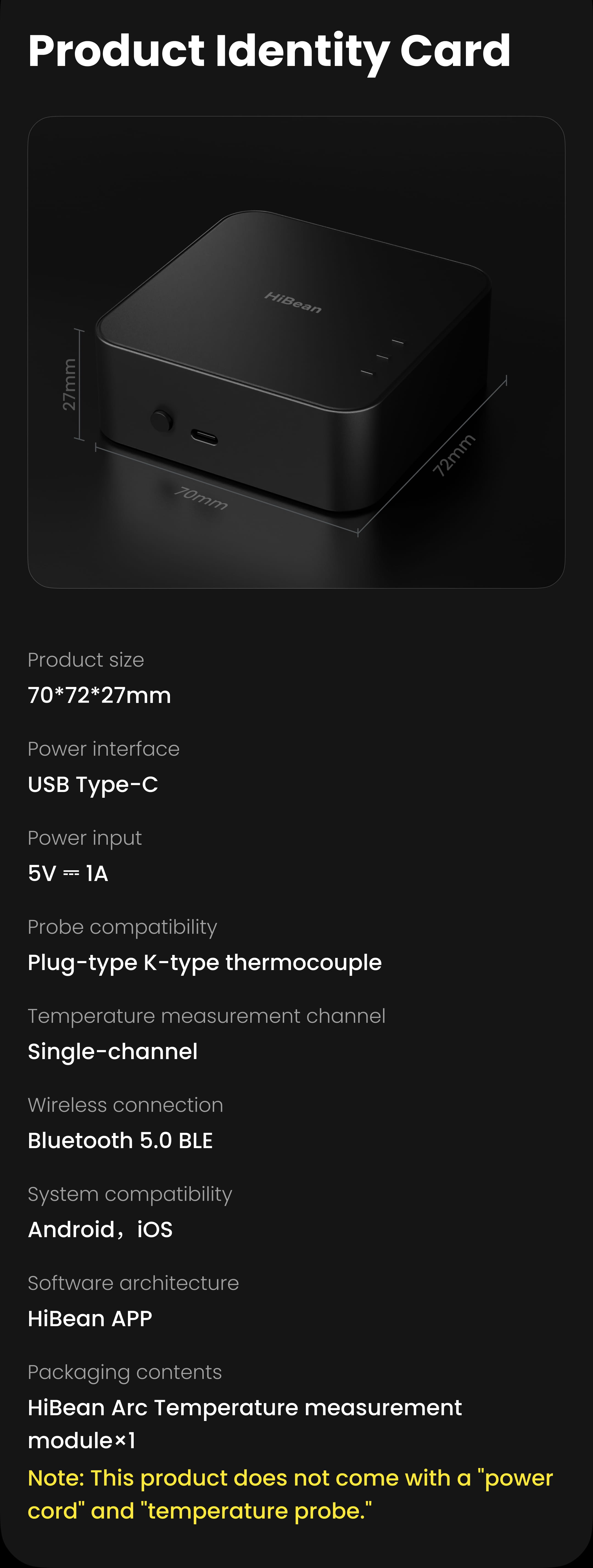 HiBean Arc K-type thermocouple Bluetooth temperature measurement module